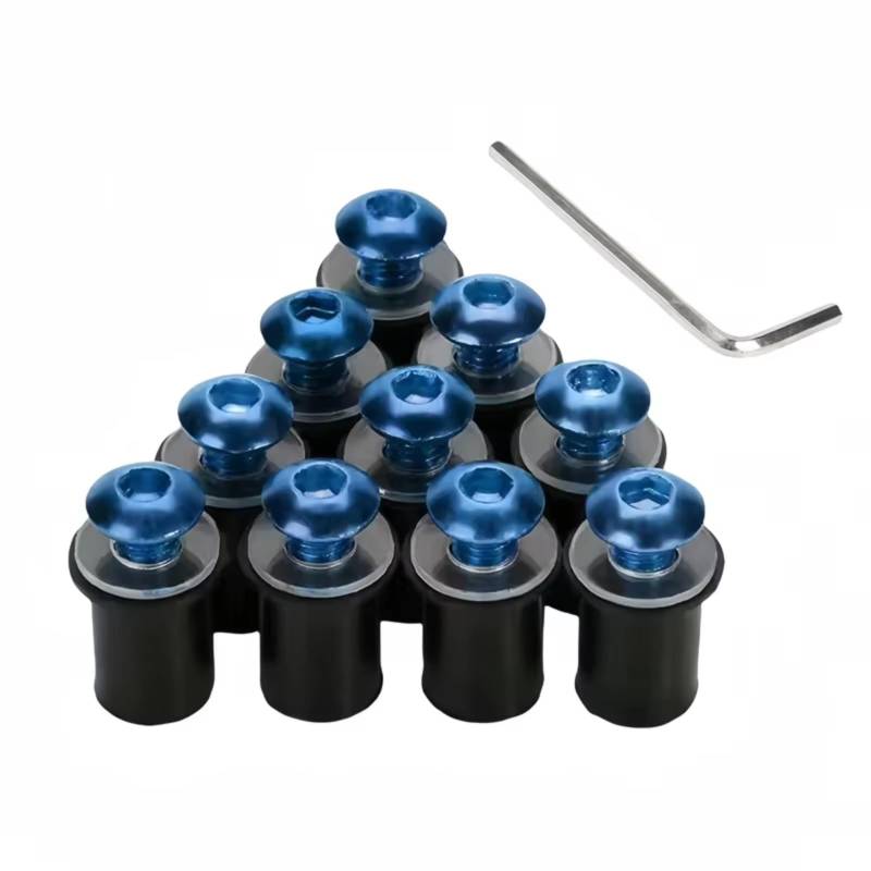 LISROEU Motorrad Schrauben Universal 10 Stücke Motorrad Für M5 16mm Metric Gummi Gut Muttern Windschutzscheibe Verkleidung Gugel Eloxiert Windschutzscheibe Mutter Für Bolzen Schraube Kit(Blue) von LISROEU