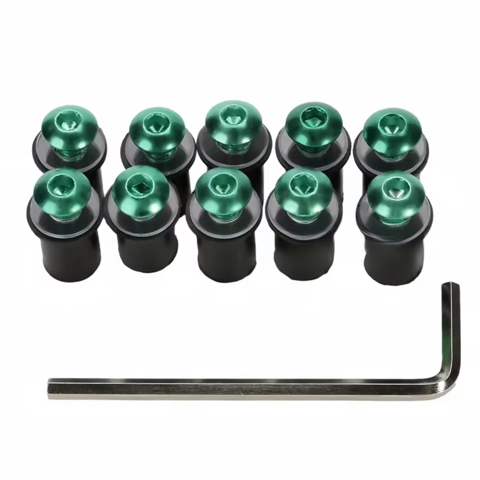 LISROEU Motorrad Schrauben Universal 10 Stücke Motorrad Für M5 16mm Metric Gummi Gut Muttern Windschutzscheibe Verkleidung Gugel Eloxiert Windschutzscheibe Mutter Für Bolzen Schraube Kit(Green) von LISROEU