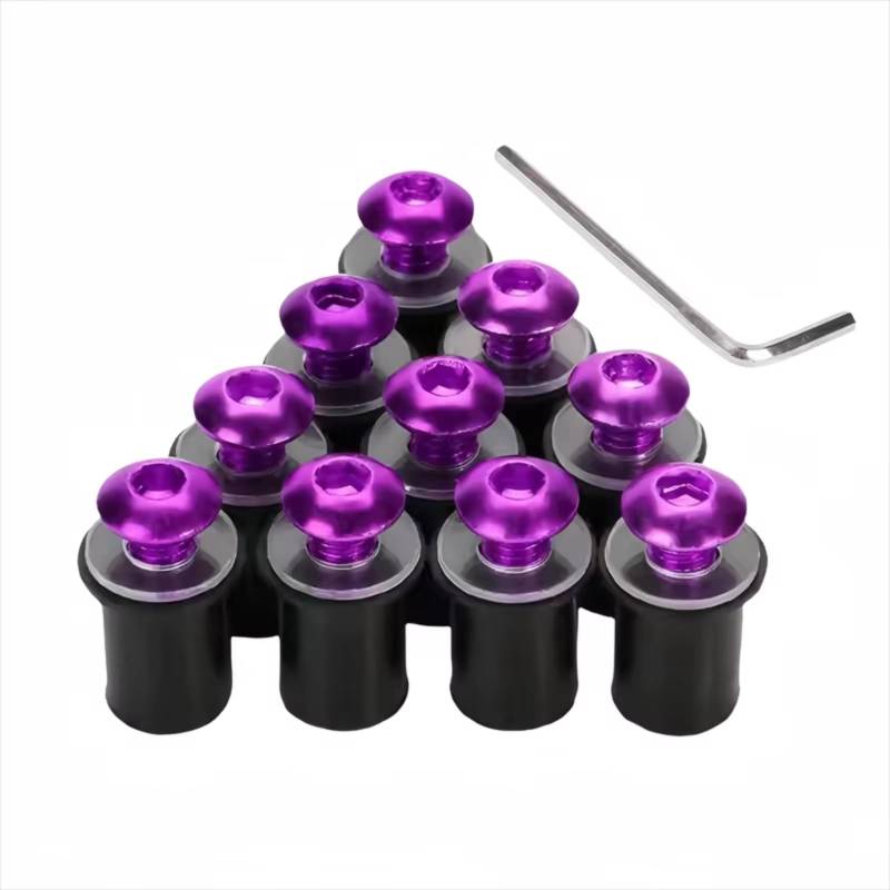 LISROEU Motorrad Schrauben Universal 10 Stücke Motorrad Für M5 16mm Metric Gummi Gut Muttern Windschutzscheibe Verkleidung Gugel Eloxiert Windschutzscheibe Mutter Für Bolzen Schraube Kit(Purple) von LISROEU