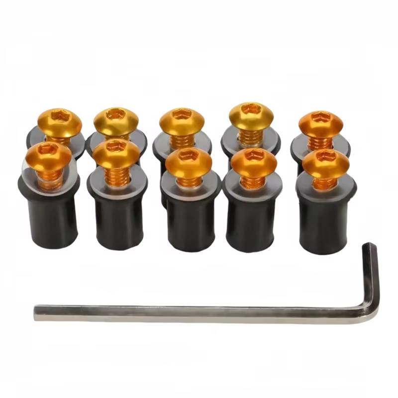 LISROEU Motorrad Schrauben Universal 10 Stücke Motorrad Für M5 16mm Metric Gummi Gut Muttern Windschutzscheibe Verkleidung Gugel Eloxiert Windschutzscheibe Mutter Für Bolzen Schraube Kit(Yellow) von LISROEU