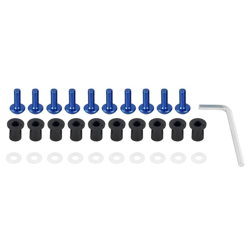 LISROEU Motorrad Schrauben Universal 10 Stücke Motorrad Windschutzscheibe Gut Muttern Für M5 Für Bolzen Kit Motorrad Karosserie Schrauben Montage Unterlegscheiben(Blue) von LISROEU