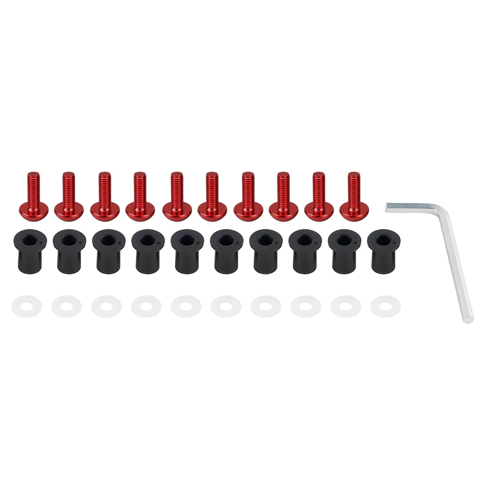LISROEU Motorrad Schrauben Universal 10 Stücke Motorrad Windschutzscheibe Gut Muttern Für M5 Für Bolzen Kit Motorrad Karosserie Schrauben Montage Unterlegscheiben(Red) von LISROEU