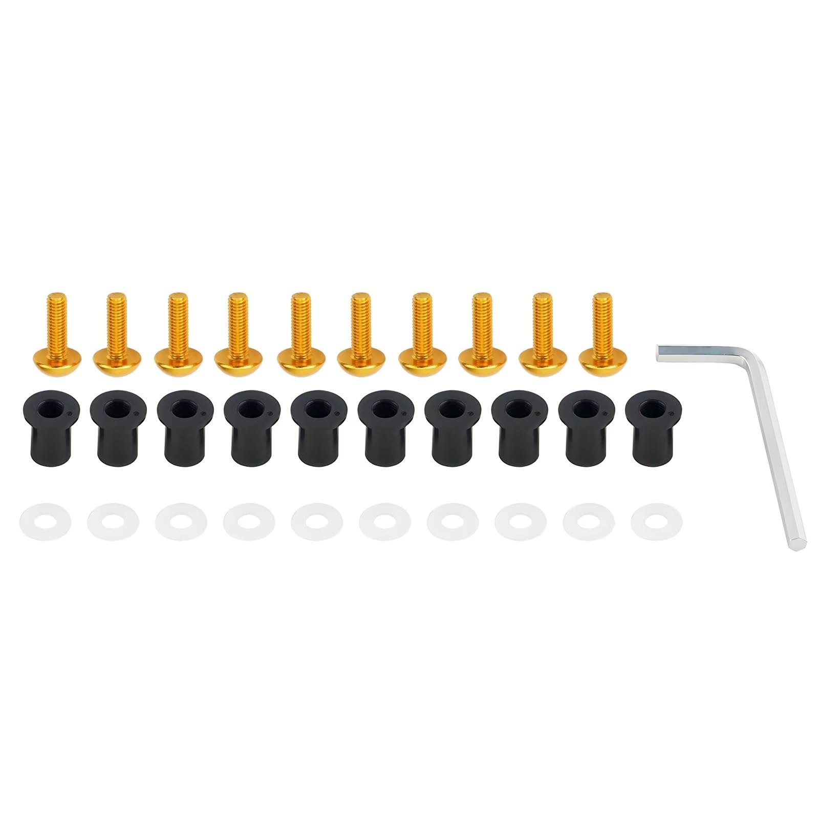 LISROEU Motorrad Schrauben Universal 10 Stücke Motorrad Windschutzscheibe Gut Muttern Für M5 Für Bolzen Kit Motorrad Karosserie Schrauben Montage Unterlegscheiben(Yellow) von LISROEU