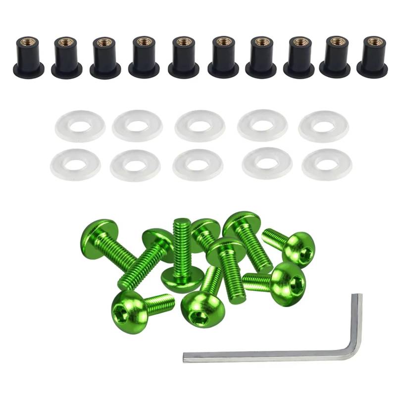 LISROEU Motorrad Schrauben Universal 10 Stücke Motorrad Windschutzscheibe Wellnuts Schraube Für M5 Motorrad Mutter Schrauben Set Schraube Senkkopf Schrauben(Green) von LISROEU