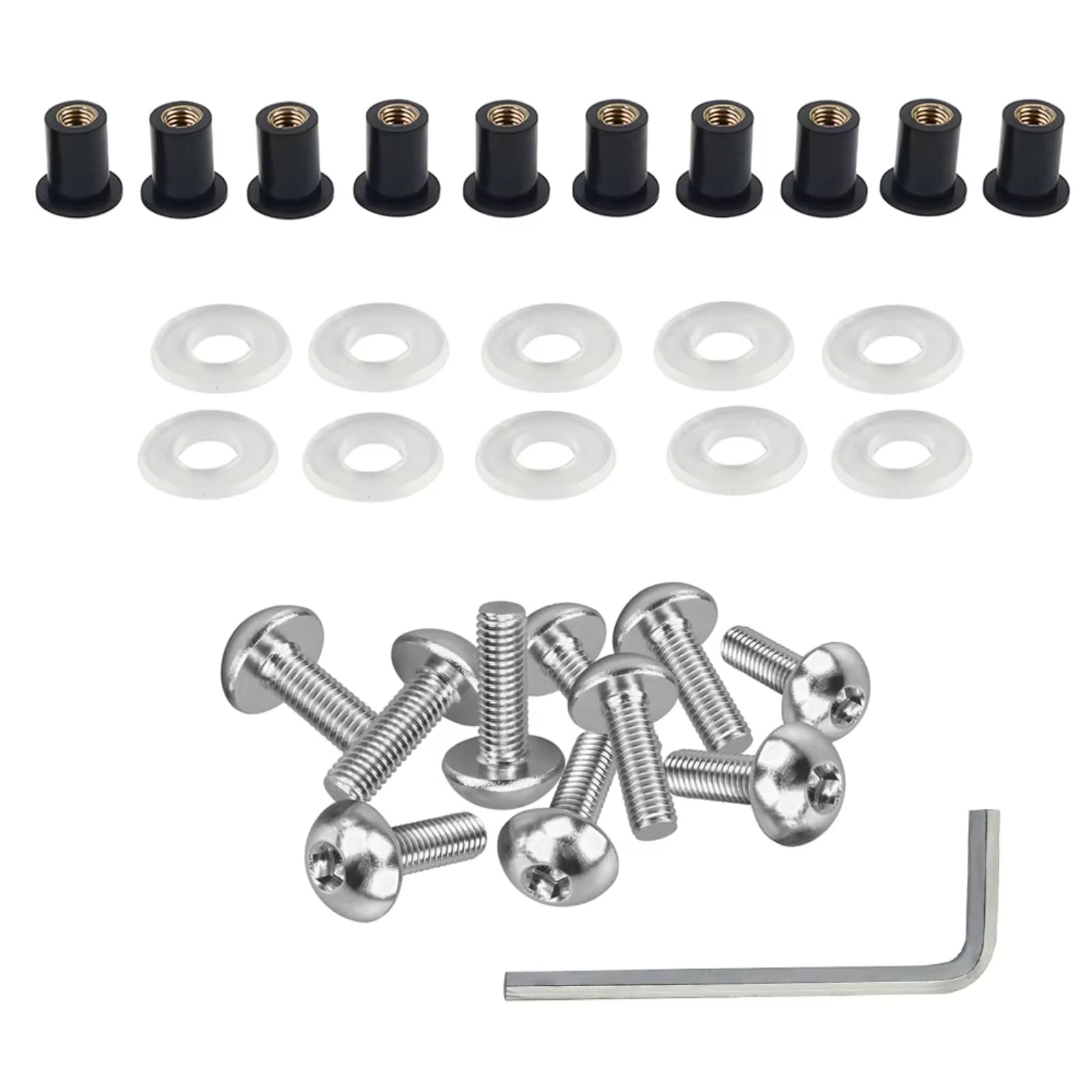 LISROEU Motorrad Schrauben Universal 10 Stücke Motorrad Windschutzscheibe Wellnuts Schraube Für M5 Motorrad Mutter Schrauben Set Schraube Senkkopf Schrauben(Silver) von LISROEU