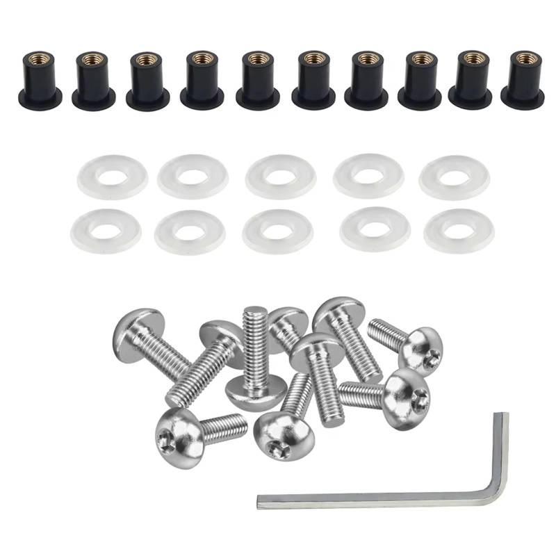 LISROEU Motorrad Schrauben Universal 10 Stücke Motorrad Windschutzscheibe Wellnuts Schraube Für M5 Motorrad Mutter Schrauben Set Schraube Senkkopf Schrauben(Silver) von LISROEU