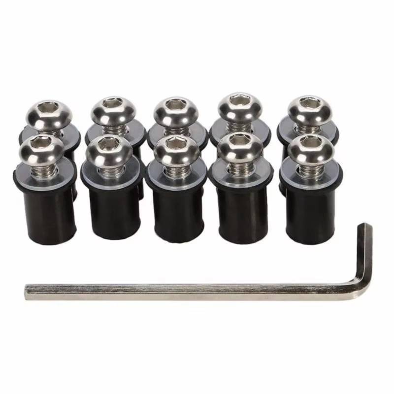 LISROEU Motorrad Schrauben Universal 10 Stücke Motorrad Windschutzscheibe Windschutzscheibe Schraube Schrauben Muttern Verschluss Kit Motorrad Scheiben Muttern Schrauben Sortiment(Silver) von LISROEU