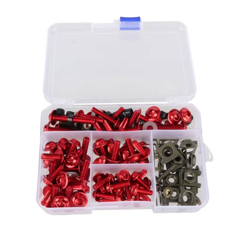LISROEU Motorrad Schrauben Universal 177 Stücke Motorrad Verkleidung Für Bolzen Kit Motorrad Modifizierte Teile Motorrad Karosserie Schrauben Montage Unterlegscheiben(Red) von LISROEU