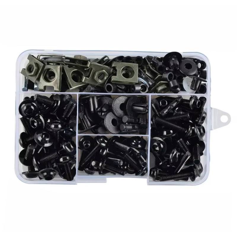 LISROEU Motorrad Schrauben Universal 195Pcs Motorrad Zubehör Aluminium Verkleidung Schrauben Schrauben Kit Mutter Clips Motorrad Befestigungen Schrauben Mutter Clips Kit(Black) von LISROEU