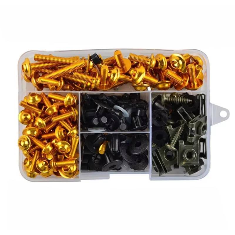 LISROEU Motorrad Schrauben Universal 195Pcs Motorrad Zubehör Aluminium Verkleidung Schrauben Schrauben Kit Mutter Clips Motorrad Befestigungen Schrauben Mutter Clips Kit(Yellow) von LISROEU