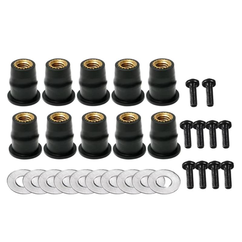 LISROEU Motorrad Schrauben Universal Motorrad Windschutzscheibe Windschutzscheibe Schrauben Schrauben Metrische Gummi Gut Mutter Für M5 M6 Motorrad Mutter Komplette Schrauben Kit(30pcs) von LISROEU