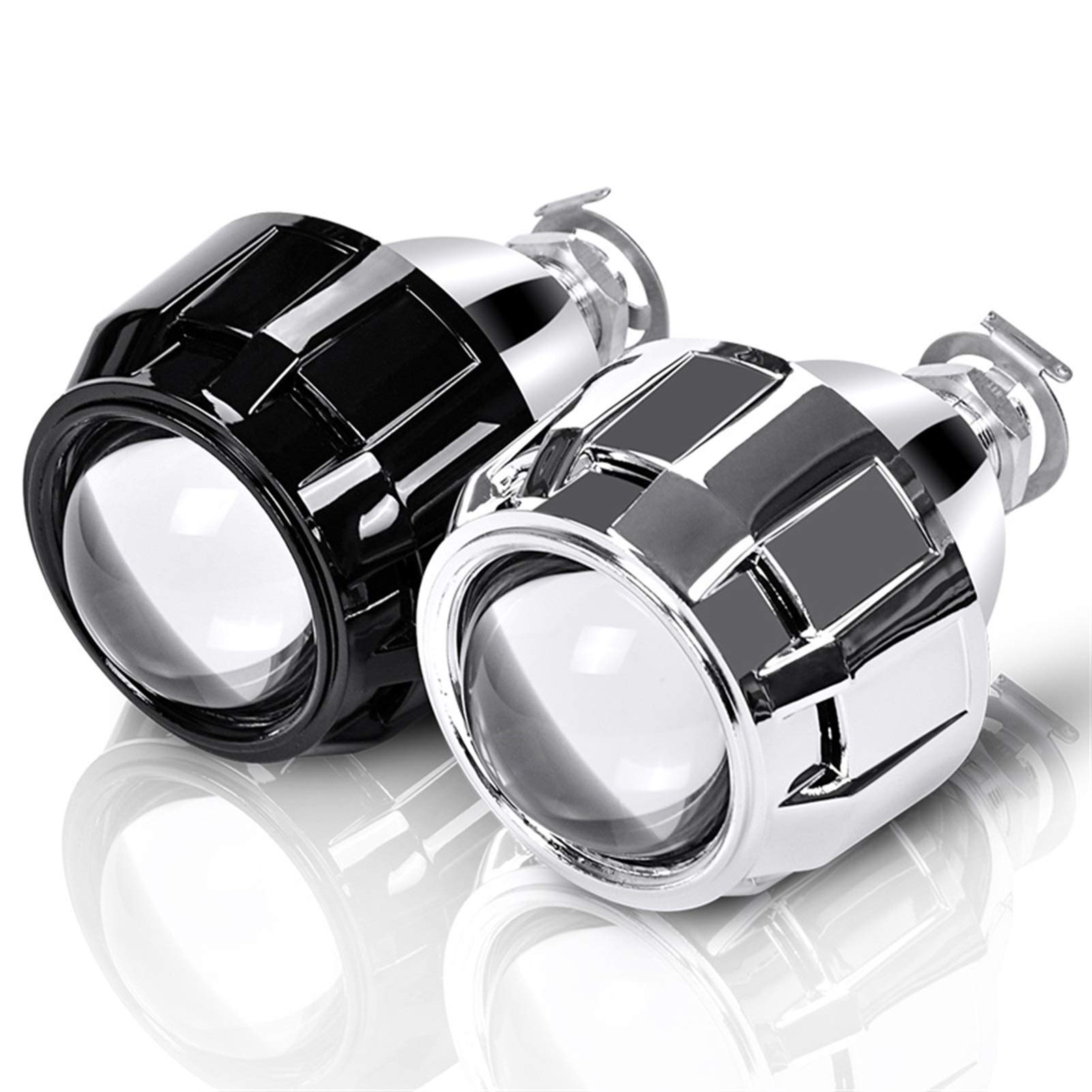 Angel Eyes Auto Scheinwerfer 2 stücke 2,5 zoll Universal BI Xenon HID Projektor Linse Silber Schwarz Shroud H1 Xenon LED Birne H4 H7 Motorrad Auto Scheinwerfer (Color : 2pcs Black LHD) von LITOSM