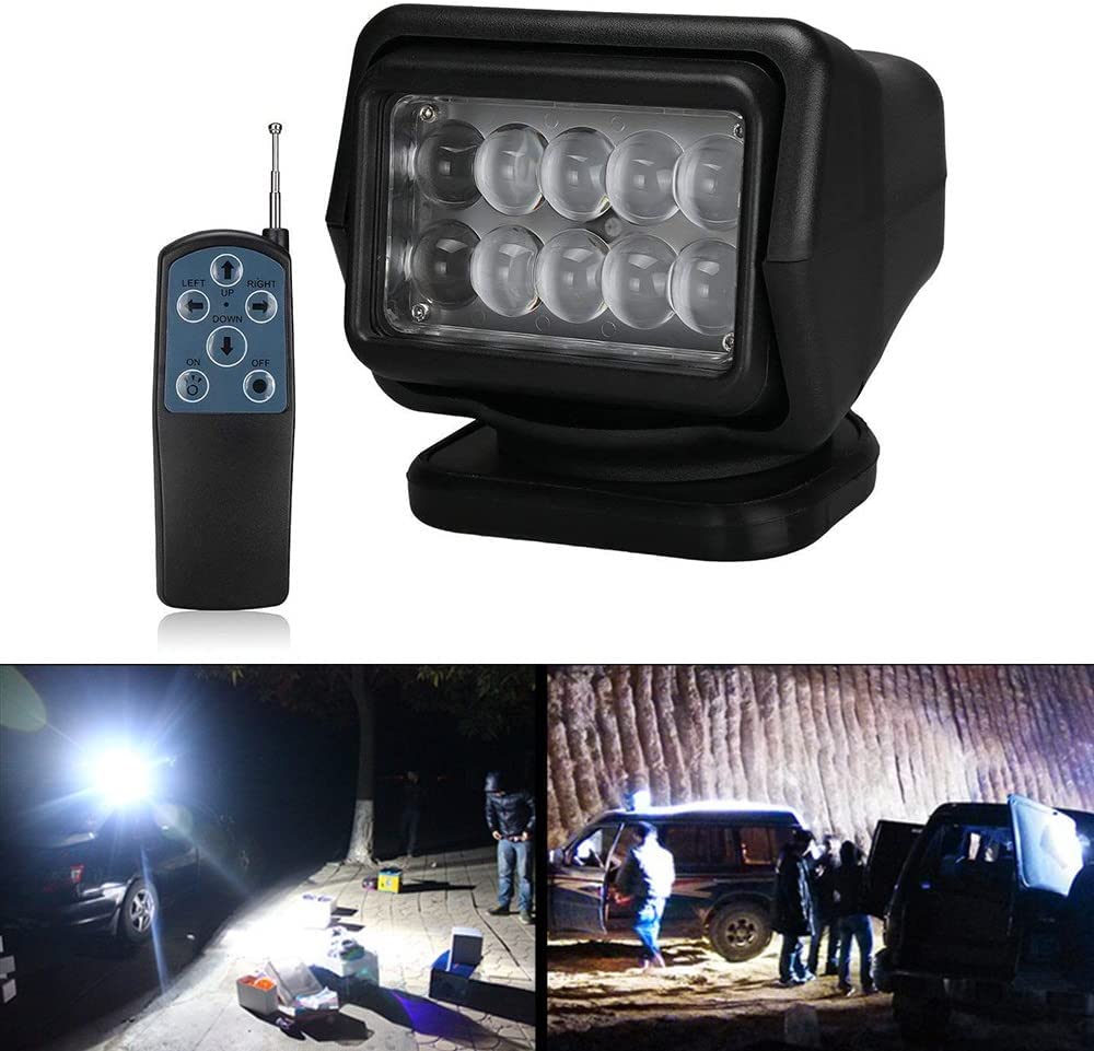 LITTOU KOLOME LED Suchscheinwerfer Arbeitsleuchte Funkfernsteuerbar mit Magnetfuß Suchlicht - CREE Chip Wetterfest 360 Grad Drehbar für Auto Offroad Jagd Boot Garden 50 W DC 12V (Kurz) von LITTOU