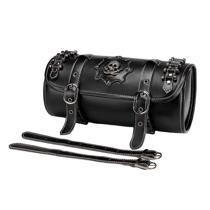 LIbgiubhy Motorrad-Fronttasche, Motorrad-Werkzeugtasche, Werkzeugtasche, Rolltasche, Satteltasche, Totenkopf-Muster, PU-Vorderradgabel, Lenkertasche von LIbgiubhy