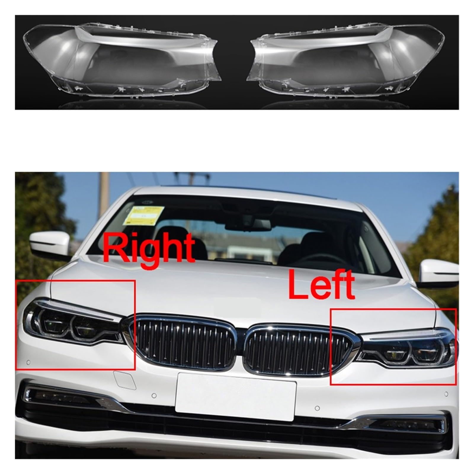 Auto-Frontscheinwerfer-Glasschale, kompatibel für BMW 5 Series G30 G38 2018 2019 2020, Scheinwerfer-Objektivabdeckung, klare Scheinwerferschale(Left and right) von LJBaab