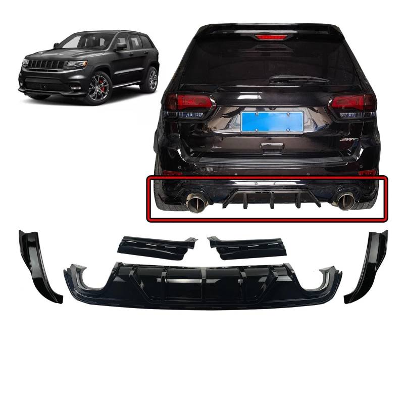Auto hinteren Stoßfänger Diffusor mit Winglet kompatibel for Jeep Grand Cherokee SRT 2014-2021 Seitenscheibe Splitter Spoiler Lip Body Kit Kit(Carbon Fiber Style) von LJBaab