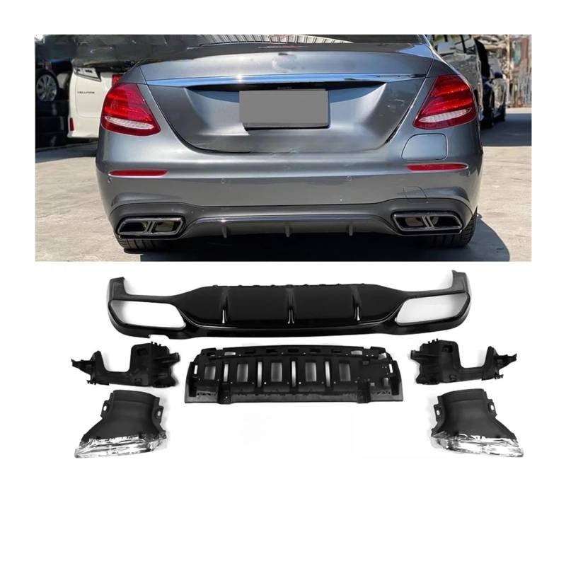 E63 Heck Stoßfänger Diffusor Lip for Benz E Klasse W213 2016-2020 Sport Edition Amg Gloss Black Diffusor Chrom Auspuffspitze von LJBaab