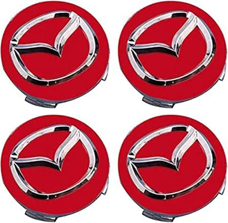 4 Stück Auto Nabenkappen für Mazda 2 3 6 MX-5 MX-30 CX-3 CX-8 56mm,Radnaben Ersatzrad Abdeckungen Felgendeckel Radnabenabdeckung Radmutterkappen Wasserdicht Felgen Zubehör,Red von LJJWIW