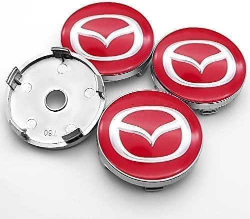 4 Stück Auto Nabenkappen für Mazda 2 3 6 MX5 MX30 CX3 CX8 CX9 60mm,Radnaben Ersatzrad Abdeckungen Felgendeckel Radnabenabdeckung Radmutterkappen Wasserdicht Felgen Zubehör,Red-A von LJJWIW