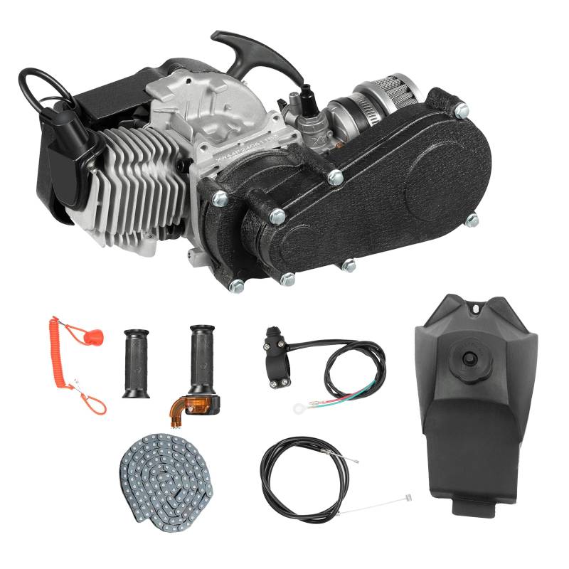 LKHDONG 50ccm Engine 49ccm 2-Takt Mini Dirtbike Motor mit Vergaser, Cross Motor Pocket Bike ATV Quad Motoren Seilzugstart Einzelzylinder von LKHDONG