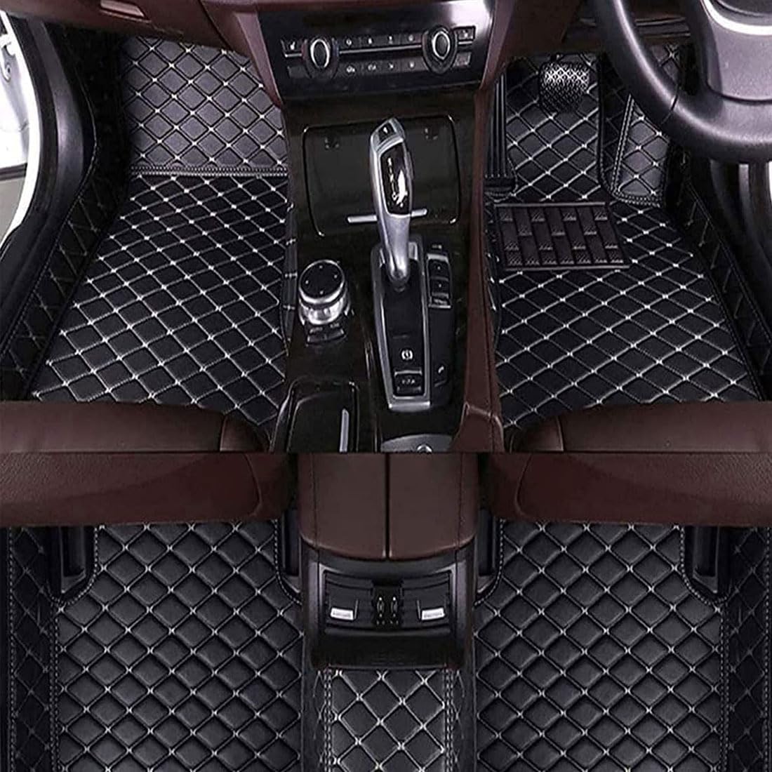 Auto Fußmatten Leder für Suzuki Grand Vitara 2007-2017(LHD), FussMatten Vorne Hinten Automatten wasserdichte Teppiche rutschfest Innenraum ZubehöR,D/Black-beige von LKJBNDFL