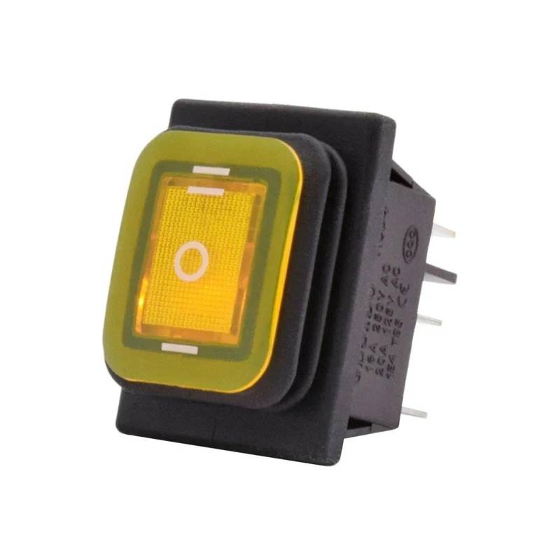 Autofenster-Taste 1 Stück Für KCD4-203 Wasserdichter Wippschalter 6-poliger Rastschalter 16A 250VAC EIN AUS EIN 12V 220V Rot Grün Licht Druckknopfschalter Auto Fensterheber Schalter(Yellow Light,220V) von LKRGBXA