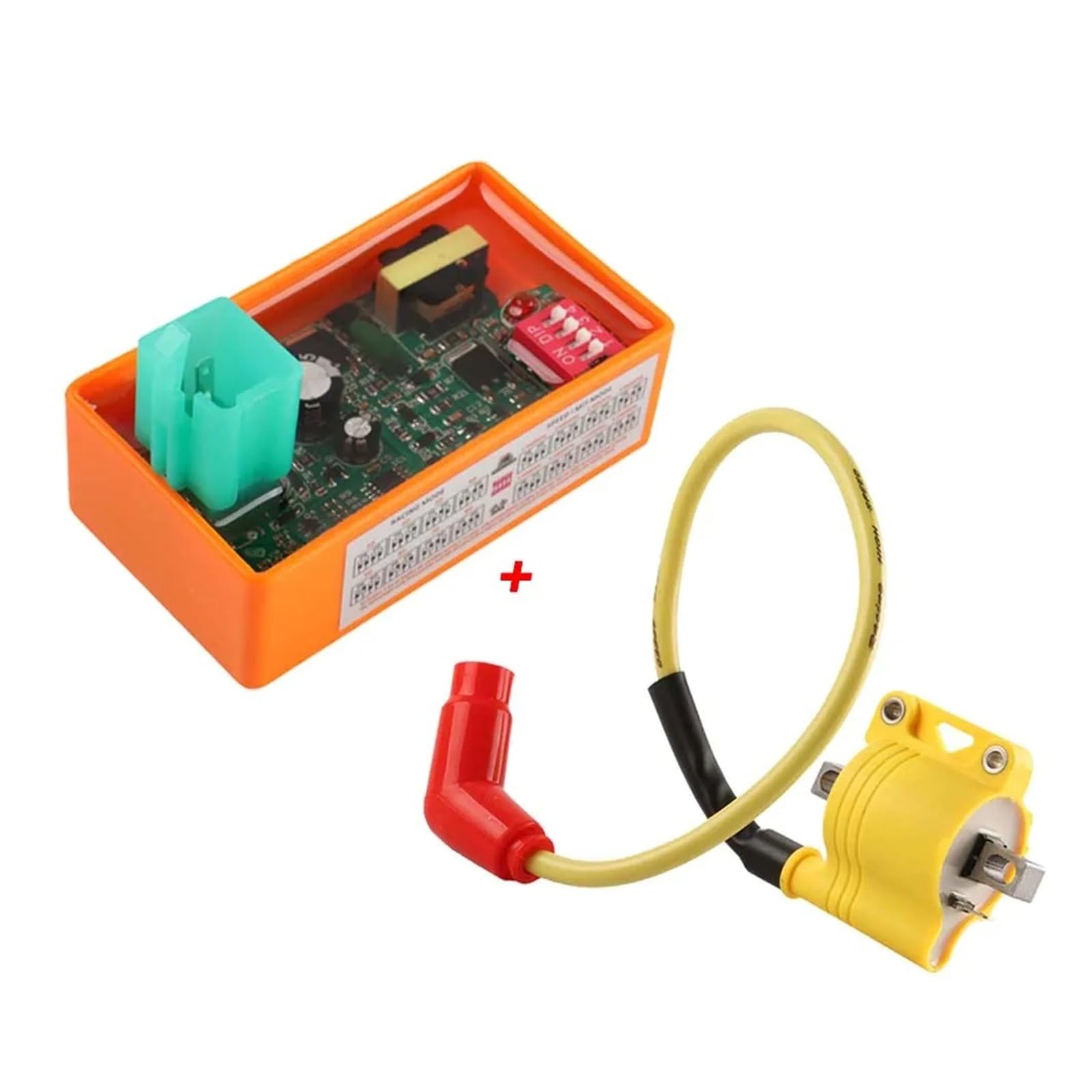 Motorradzündgerät Motorrad 4 Pin DC CDI Kurve Einstellen Geschwindigkeit Begrenzung DIP Schalter Zündspule Für 50cc 70cc 90cc 110cc 125cc Roller ATV Dirt Bike Zündspule(A Set) von LKRGBXA