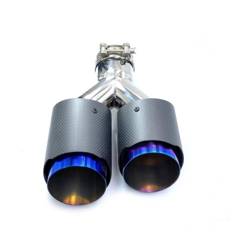 Schalldämpfer Spitze 2 STÜCKE Einlass 63mm-Auslass 90mm Dual Carbon Fiber Auspuffspitze Blau Stahl Auspuffrohr Schalldämpfer Auspuffblende Auto von LKRGBXA