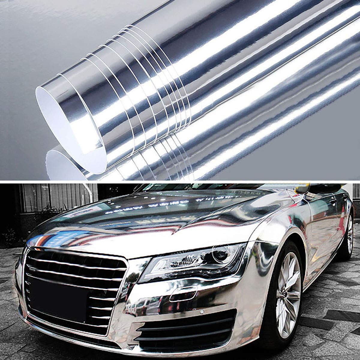 LKXHarleya Chrom Spiegel Silber Auto Vinyl Wrap Auto Vinylfolie, Luftblasenfrei, Selbstklebend, Geeignet FüR Auto Motorrad Fahrrad Boot, 152x20cm LKXHarleya Chrom Spiegel Silber Auto Vinyl Wrap Auto Vinylfolie, Luftblasenfrei, Selbstklebend, Geeignet FüR Auto Motorrad Fahrrad Boot, 152x20cm von LKXHarleya
