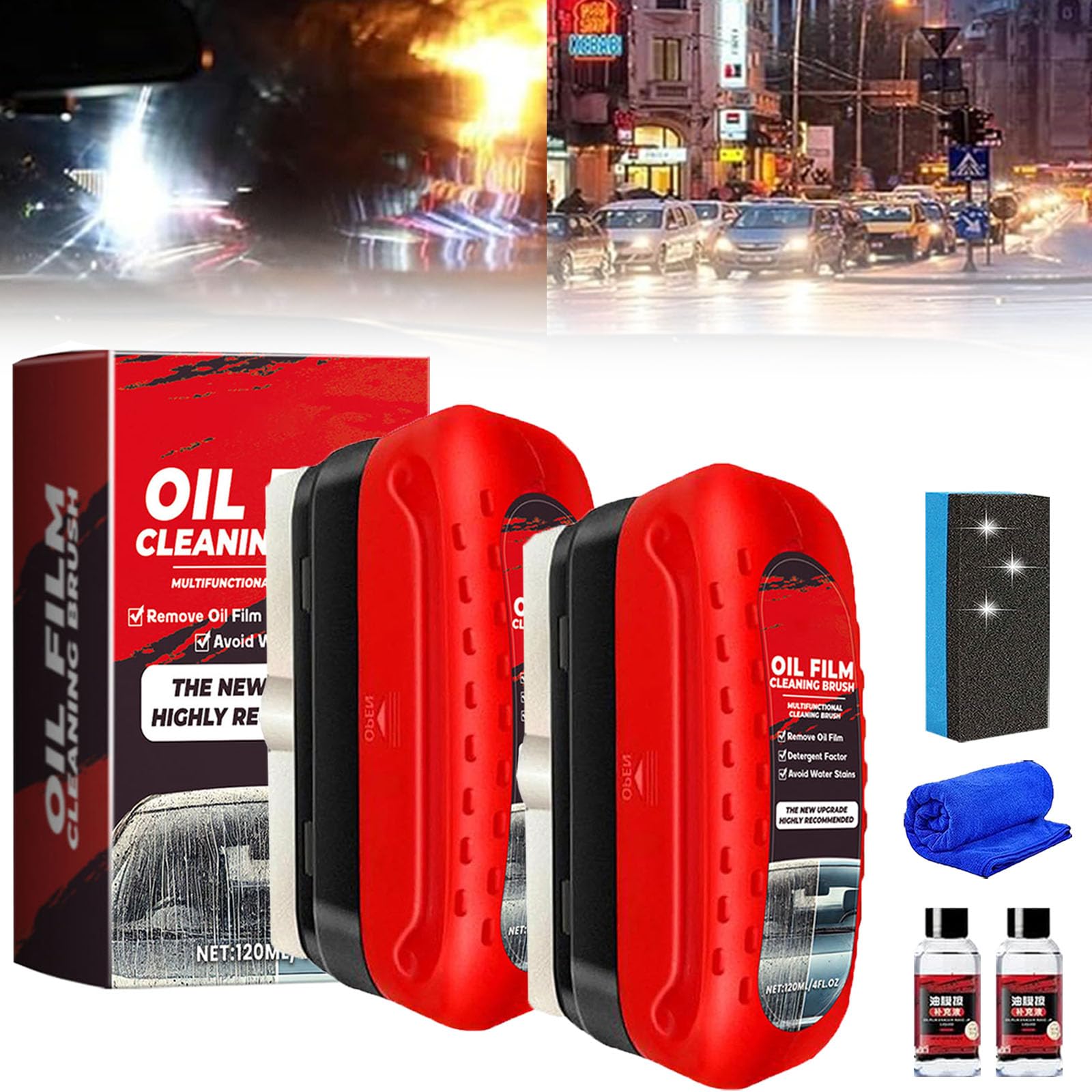 2024 New Glass Cleaning Board, Automotive Oil Film Cleaning Brush, Universal Glass Cleaning Wipe Board, Glass Oil Film Remover for Car, Hydrophobic Glass Coating for Windshield (2pcs) von LLELEMAMO