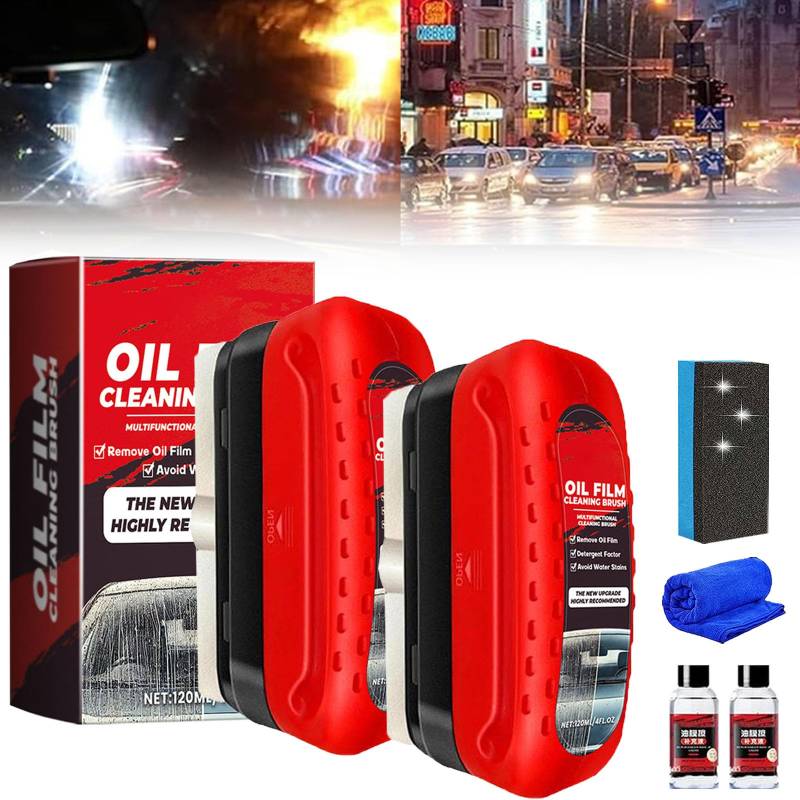 2024 New Glass Cleaning Board, Automotive Oil Film Cleaning Brush, Universal Glass Cleaning Wipe Board, Glass Oil Film Remover for Car, Hydrophobic Glass Coating for Windshield (2pcs) von LLELEMAMO