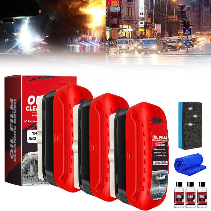 2024 New Glass Cleaning Board, Automotive Oil Film Cleaning Brush, Universal Glass Cleaning Wipe Board, Glass Oil Film Remover for Car Windshield, Improves Clarity and Visibility (3pcs) von LLELEMAMO