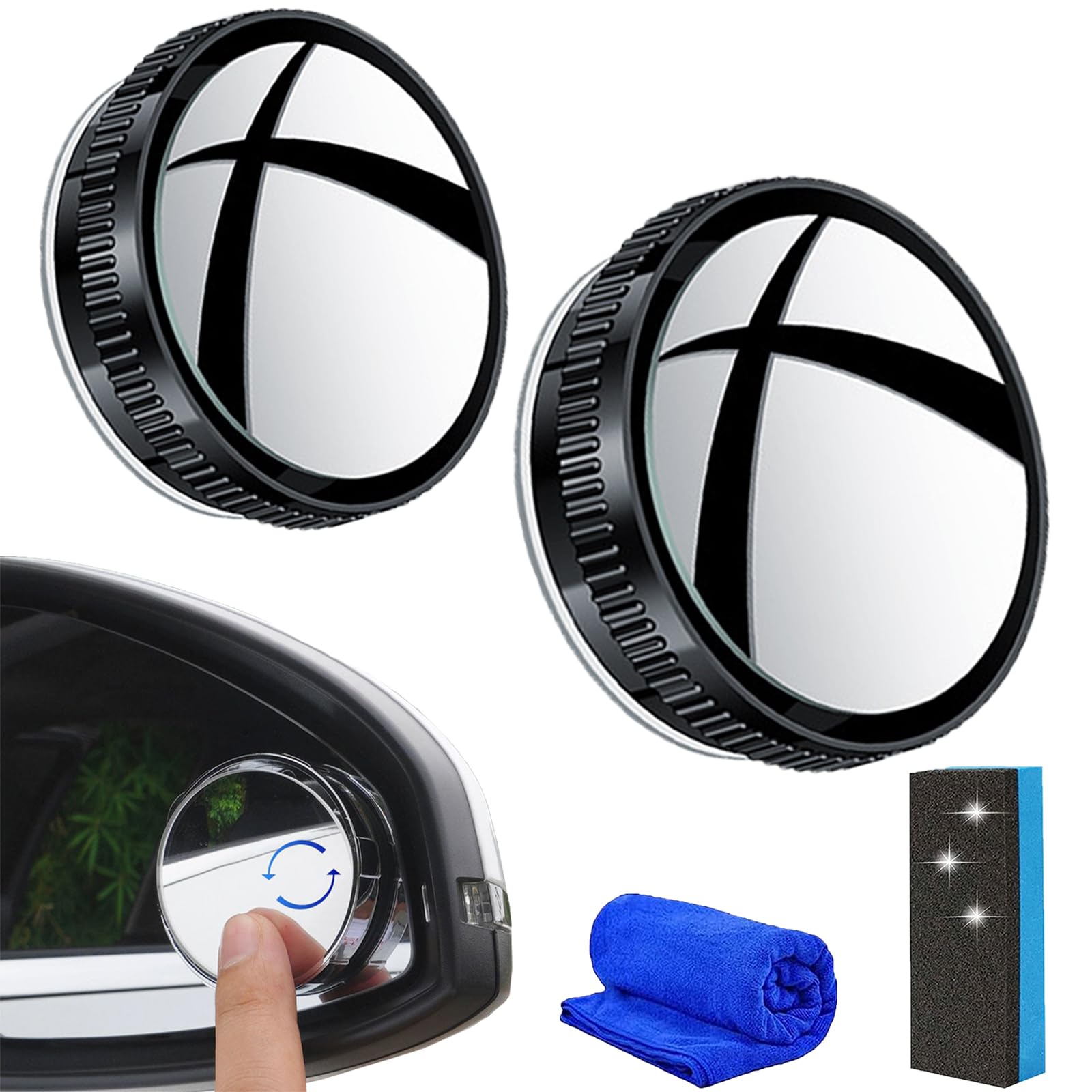 2024 New Sufficienta Suction Cup Car Convex Blind Spot Mirror, Blind Spot Mirrors, 360° Wide Angle Side Rear View Mirror, 2" Round HD Glass Convex Rear View Mirror for Car SUV and Truck (Black) von LLELEMAMO