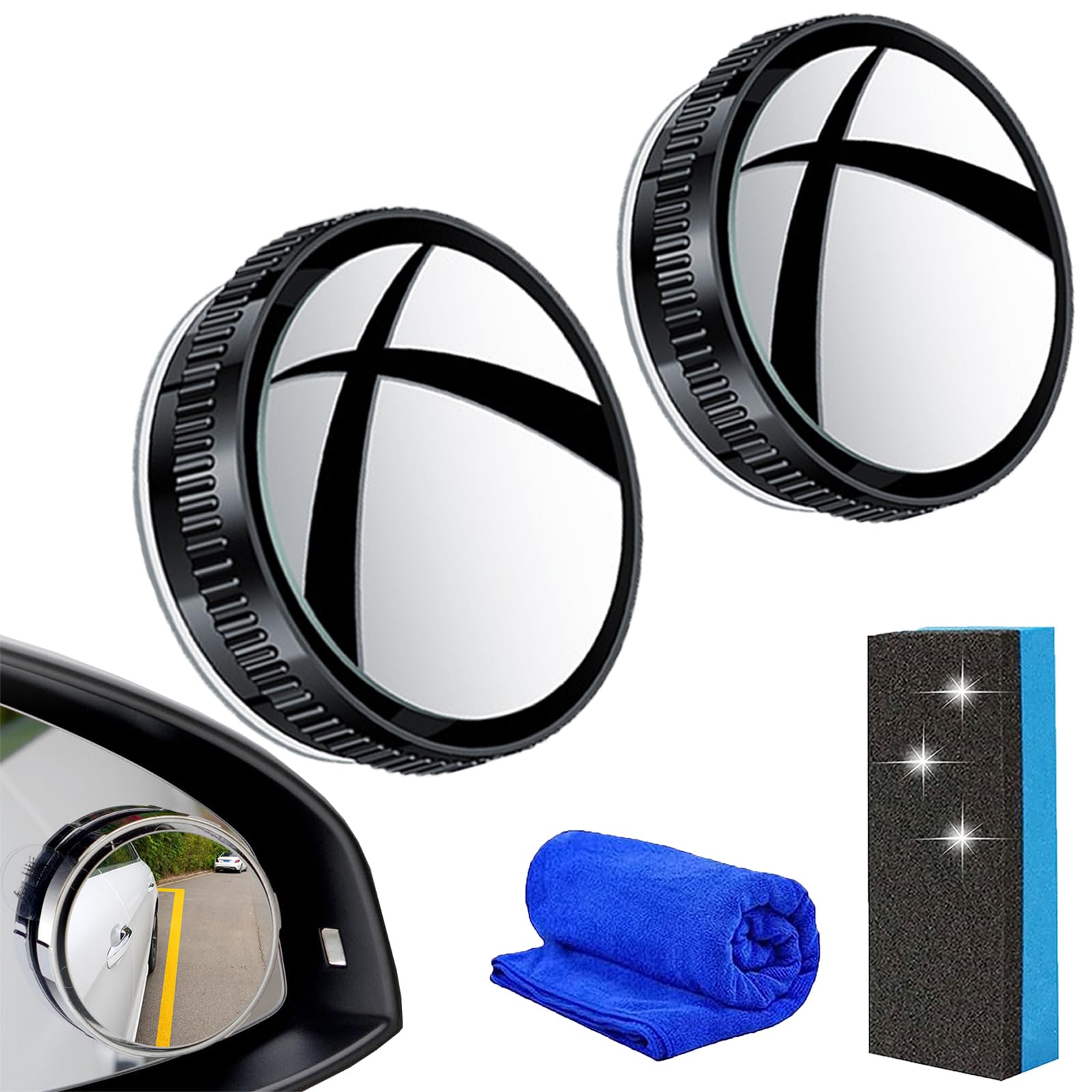 Suction Cup Car Convex Blind Spot Mirror (1 Set / 2 Pcs), 2024 New Blind Spot Mirror with 360° Wide Angle Adjustable, 2" Round HD Glass Convex Rear View Mirrors for Car SUV and Trucks (Black) von LLELEMAMO