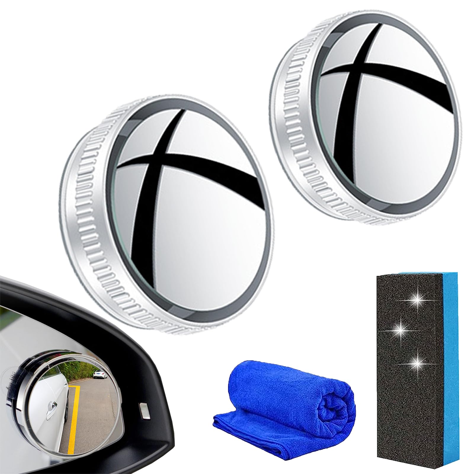 Suction Cup Car Convex Blind Spot Mirror (1 Set / 2 Pcs), 2024 New Blind Spot Mirror with 360° Wide Angle Adjustable, 2" Round HD Glass Convex Rear View Mirrors for Car SUV and Trucks (White) von LLELEMAMO