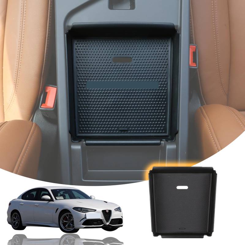 LLKUANG Armlehnen-Aufbewahrungsbox, kompatibel mit Alfa Romeo Giulia 2017, 2018, 2019, Zubehör, Auto-Armlehneneinsatz, Aufbewahrungsbox, Ablage, Organisiertablett mit rutschfester Matte, Handschuh, von LLKUANG