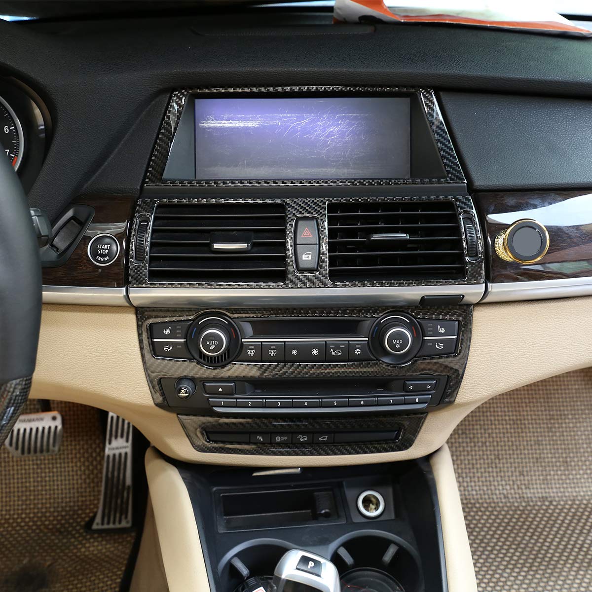 LLKUANG Weiche Karbonfaser-Auto-Innenraum-Navigations-Rahmenverkleidung, Aufkleber für BMW X5 E70 X6 E71 2008–2013 von LLKUANG