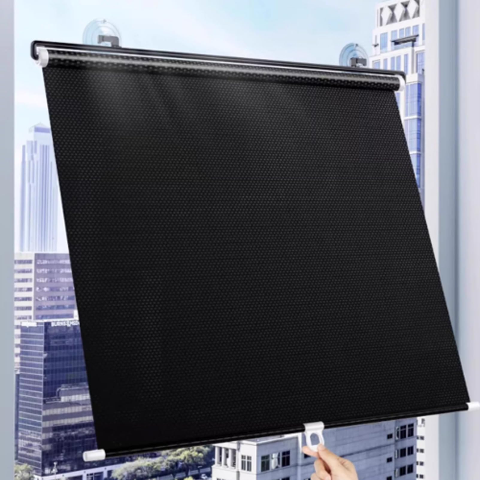 Verdunkelungsrollo mit Saugnäpfen Fensterrollo Einziehbar Tragbare Ohne Bohren Temporäre Jalousien Auto Sonnenschutz Vorhang Schwarz Sichtschutzvorhang Sonnenschutzfolie von LLPEIJIE026