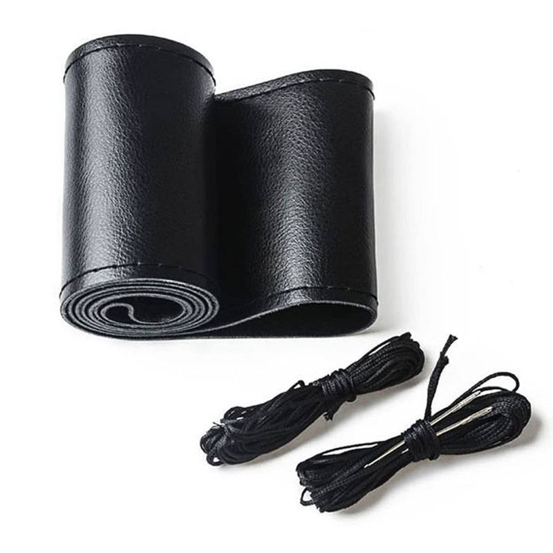 Auto Lenkradbezug, DIY Leder Hand Nähstiches Auto Lenkrad Lenkradhülle Anti Rutsch Weich mit Nadel und Faden (Lenkrad Durchmesser 37-38 cm) - Schwarz von LLSHN