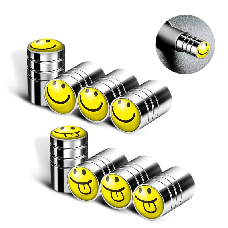 Ventilkappen Metall Reifen Ventilkappe Auto Reifenkappen Kunststoff Staubschutzkappen Silber Staubschutzkappen Autoventilkappen Aluminium Ventilkappen Auto Für Motorbike Trucks Fahrrad Smiley 8PCS von Boppon