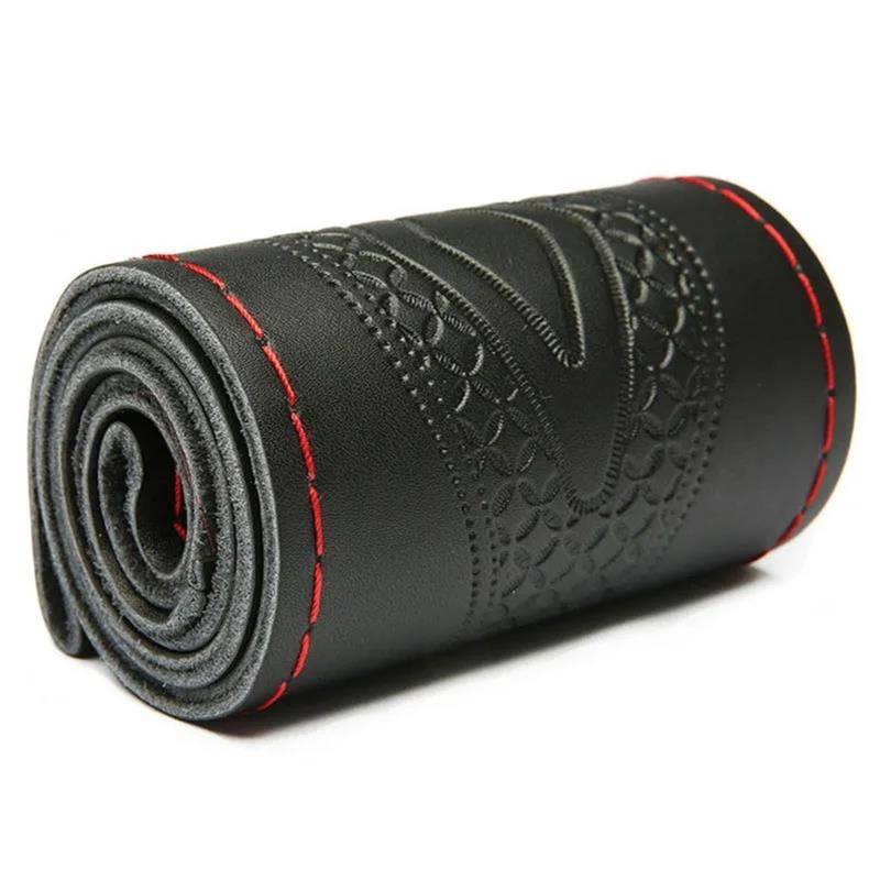 Auto Lenkradbezug Auto-Lenkradbezug Auto-Lenkradschutz 38 cm(Black Red Thread) von LLYIXUAI