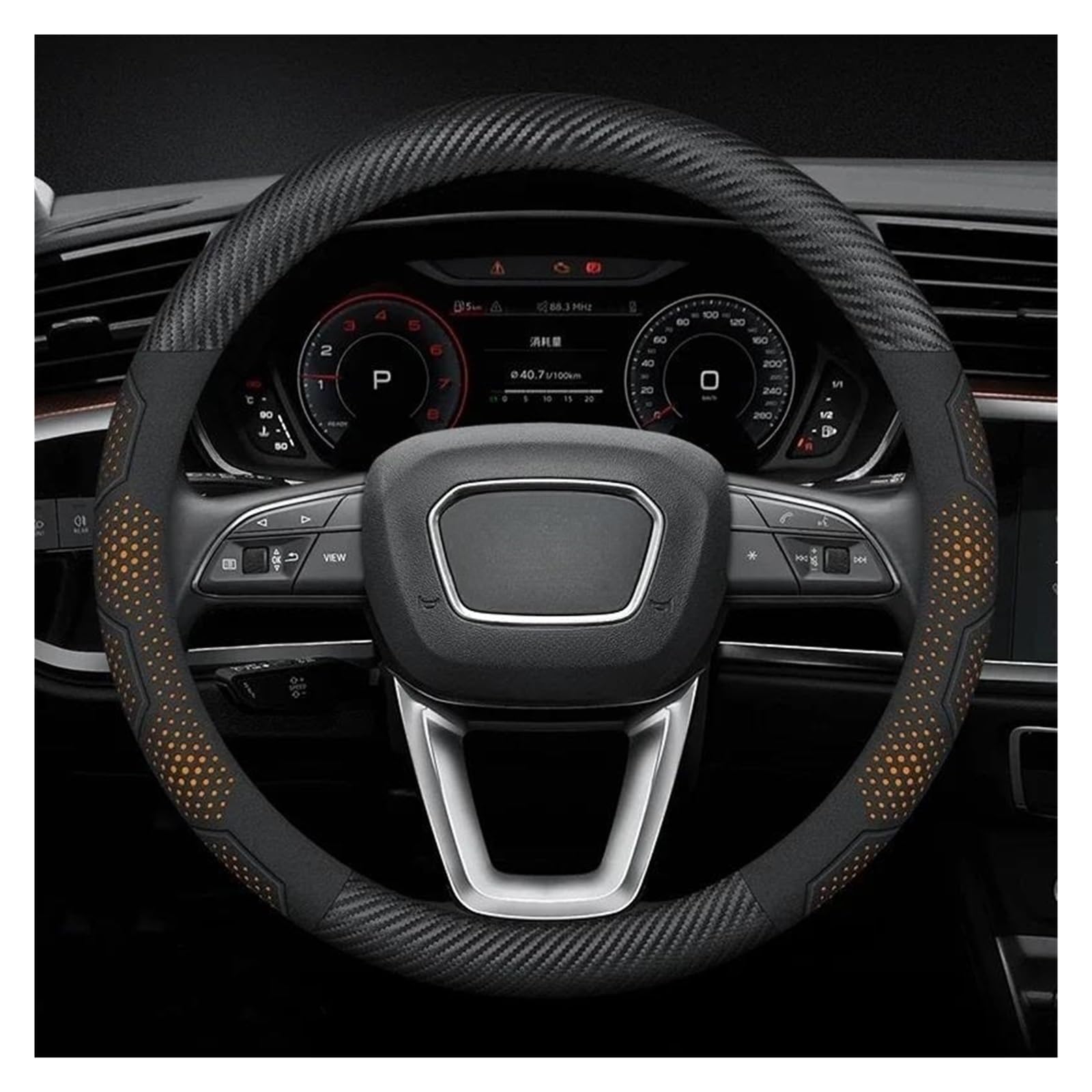 Auto Lenkradbezug Für ABT A1 A2 A3 A4 A5 A6 A7 A8 Für Q2 Q3 Q4 Q5 Q7 Q8 RS3 RS4 RS5 RS6 S3 S4 S5 S6 TT Auto Lenkradabdeckung(O Carbon Orang) von LLYIXUAI