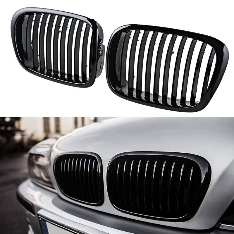 1 Paar Front Kühlergrill Ersatz für BMW 5er E39 1996-2004 LCI Modell, Auto Sport Nieren Kühlergrill Glänzend Schwarz (Einzelne Zeile) von LMYDIDO