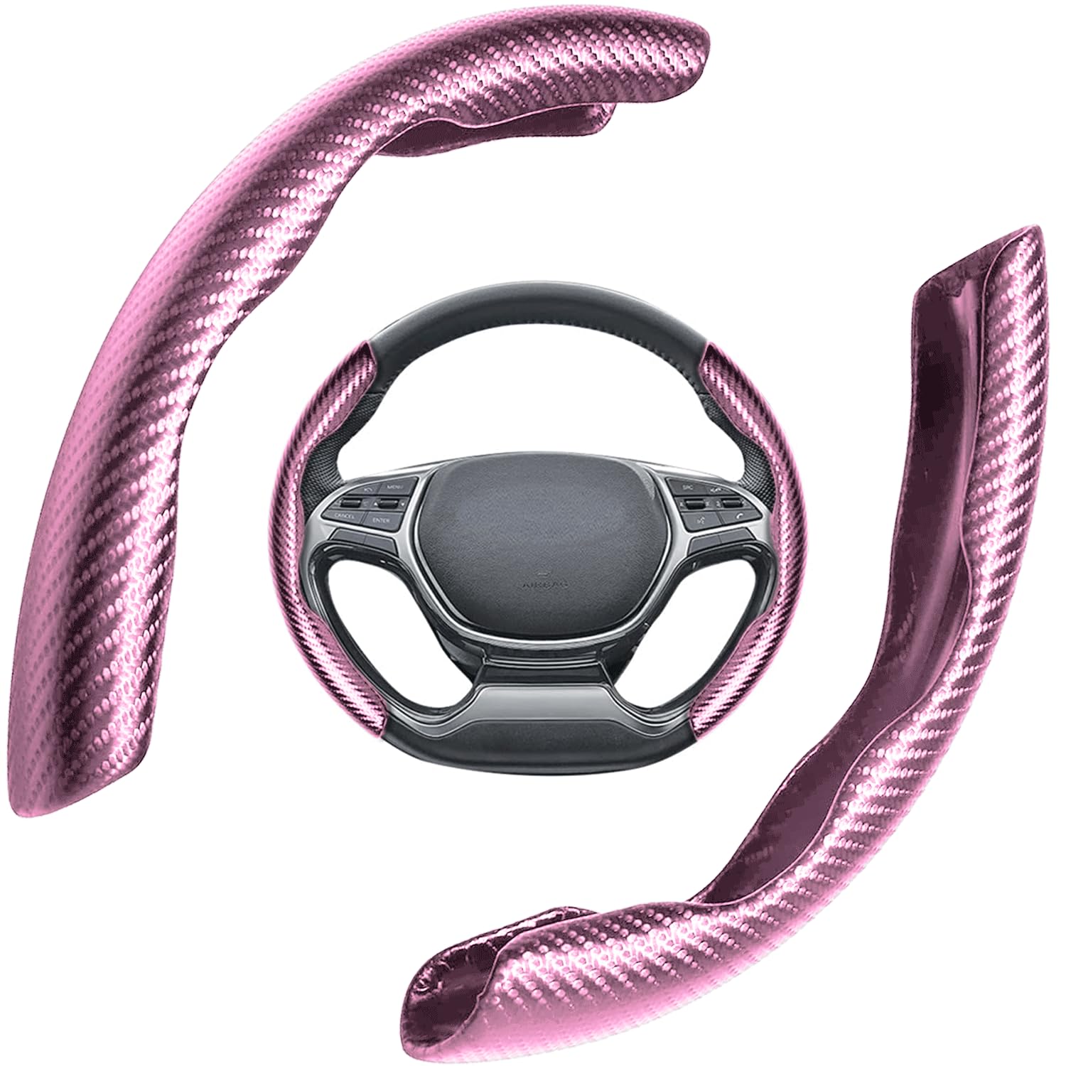 Lenkradhülle für Autos, 2 Stück, 36-40 cm, Kohlefaser, rutschfest, ultraleicht, universelles Autozubehör, für die meisten Autos (Rosa) von LNGJIN