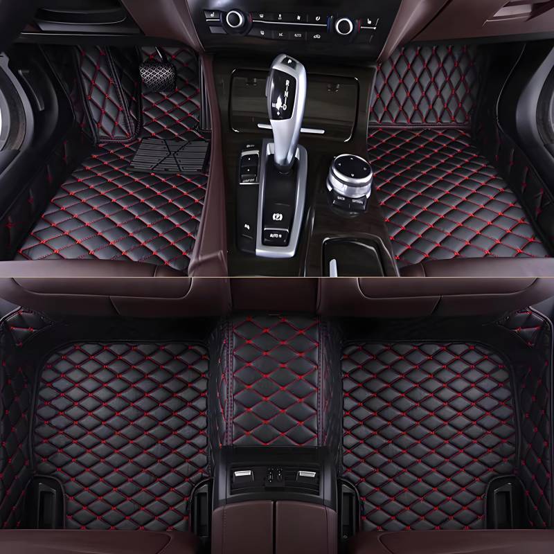 Vollschutz Leder Autoteppiche für Land Rover Range Rover 5seats 2018 2019 2020 2021 2022 2023, Wasserdicht rutschfest Kratzfest Langlebig Autoteppiche,BlackRed-Short Wheelbase von LNZKX