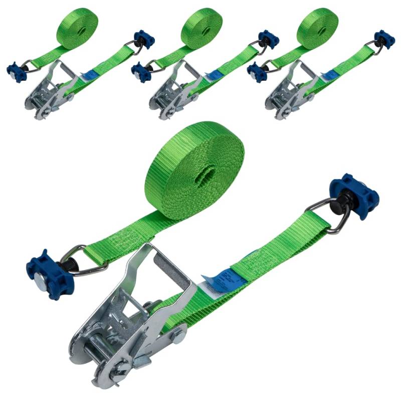 LOADCARE 4er Set 4m Zweiteiliger Ratschenzurrgurt Spanngurt mit Ratsche für Airlineschiene Zurrschiene 500daN (grün) von LOADCARE