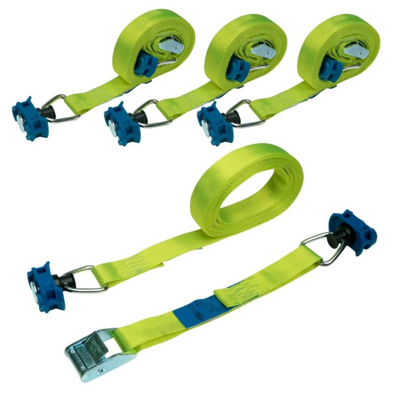 LOADCARE 4er Set 4m Zweiteiliger Spanngurt mit Klemmschloss Befestigungsgurt Schnellspanngurt für Airlineschine Zurrschiene 175 daN (gelb) von LOADCARE