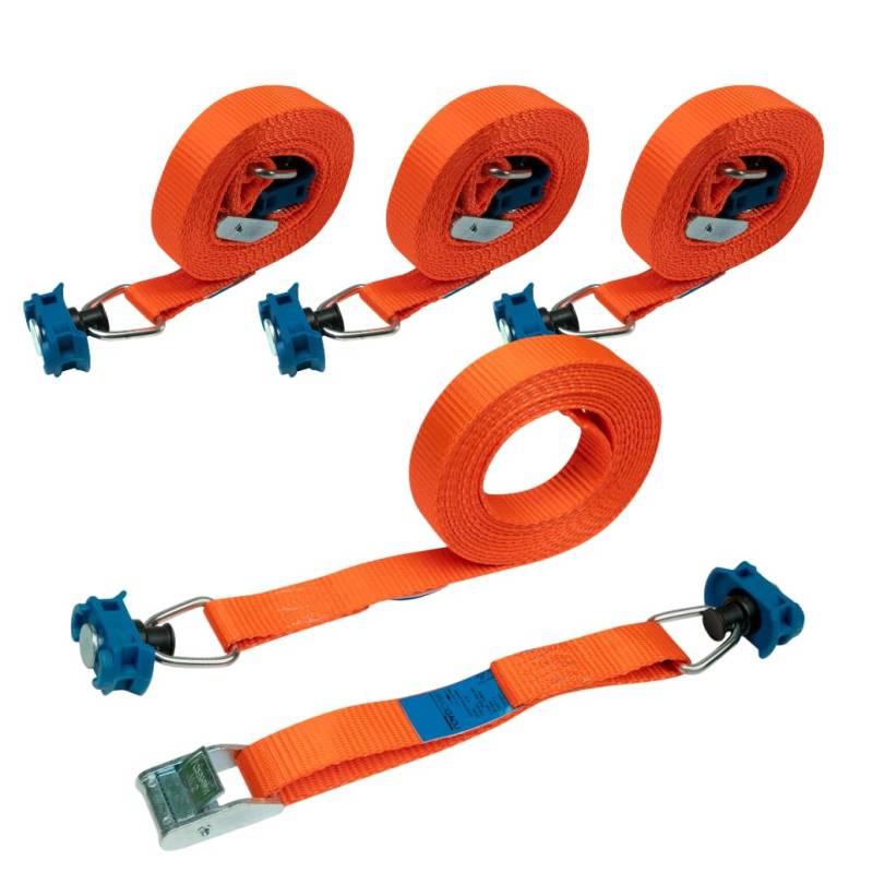 LOADCARE 4er Set 4m Zweiteiliger Spanngurt mit Klemmschloss Befestigungsgurt Schnellspanngurt für Airlineschine Zurrschiene 175 daN mit Airline Fittingen (orange) von LOADCARE