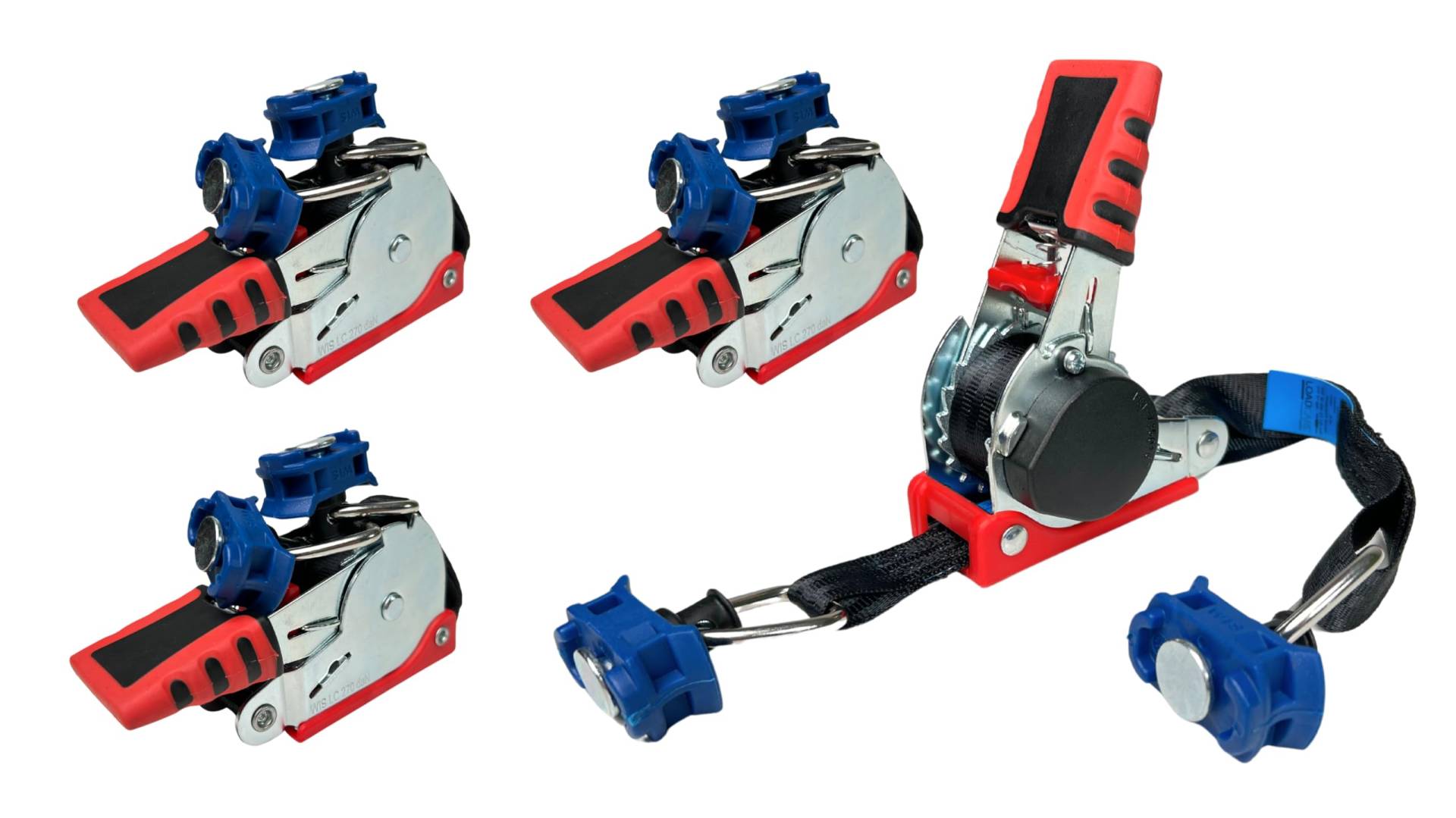 LOADCARE 4 x Automatik Spanngurt mit Aufrollmechanismus Automatischer Zurrgurt mit Fittingen für Airlineschiene schwarz 2 Meter x 25mm 125 daN selbstaufrollend von LOADCARE