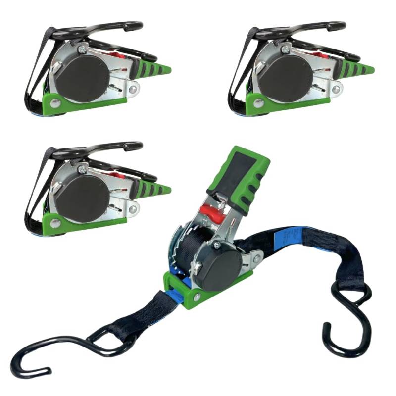 LOADCARE 4 x Automatik Spanngurt mit Aufrollmechanismus Automatischer Zurrgurt mit S-Haken schwarz 2 Meter x 25mm 125 daN selbstaufrollend von LOADCARE